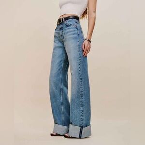Reformation Cary Cuffed High Rise Slouchy Wide Leg Jeans Denver Wash Size 25